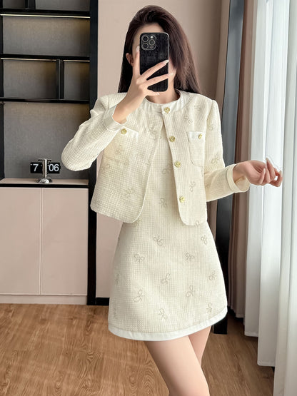 Set for Petite Women - Autumn Fashion Knit Vest Dress with Jacket, Elegant Rich Girl Look