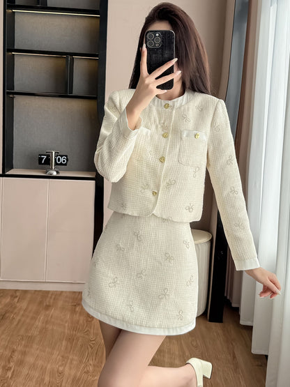 Set for Petite Women - Autumn Fashion Knit Vest Dress with Jacket, Elegant Rich Girl Look