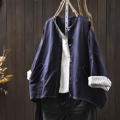 Linen Short Jacket Women's Petite Thin Versatile Casual Loose Simple Three-quarter Sleeve Blouse Top