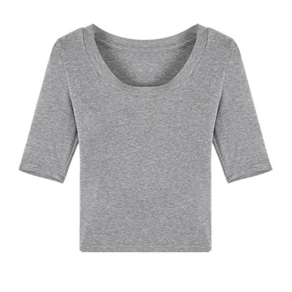 Pink U-Neck Short Sleeve T-Shirt Casual Crop Top for Petite Women