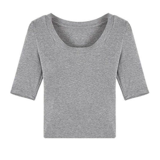 Pink U-Neck Short Sleeve T-Shirt Casual Crop Top for Petite Women