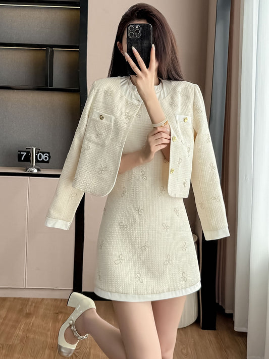 Set for Petite Women - Autumn Fashion Knit Vest Dress with Jacket, Elegant Rich Girl Look