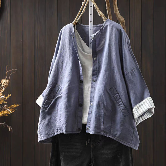 Linen Short Jacket Women's Petite Thin Versatile Casual Loose Simple Three-quarter Sleeve Blouse Top
