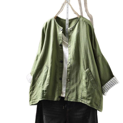 Linen Short Jacket Women's Petite Thin Versatile Casual Loose Simple Three-quarter Sleeve Blouse Top