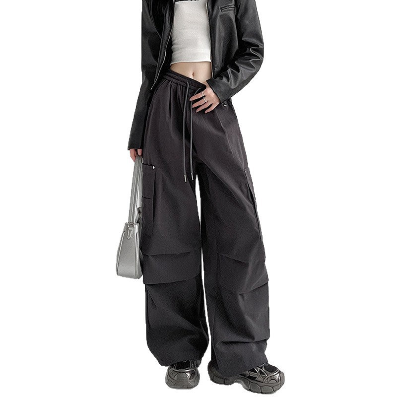 Black Cargo Pants for Women, Spring and Autumn New Outdoor Tactical Pants, Petite Size, Loose Straight Leg Sporty Wide Leg Pants