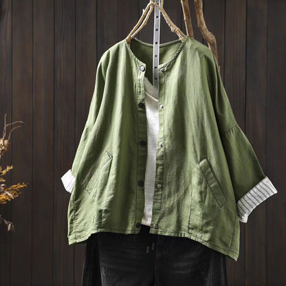 Linen Short Jacket Women's Petite Thin Versatile Casual Loose Simple Three-quarter Sleeve Blouse Top