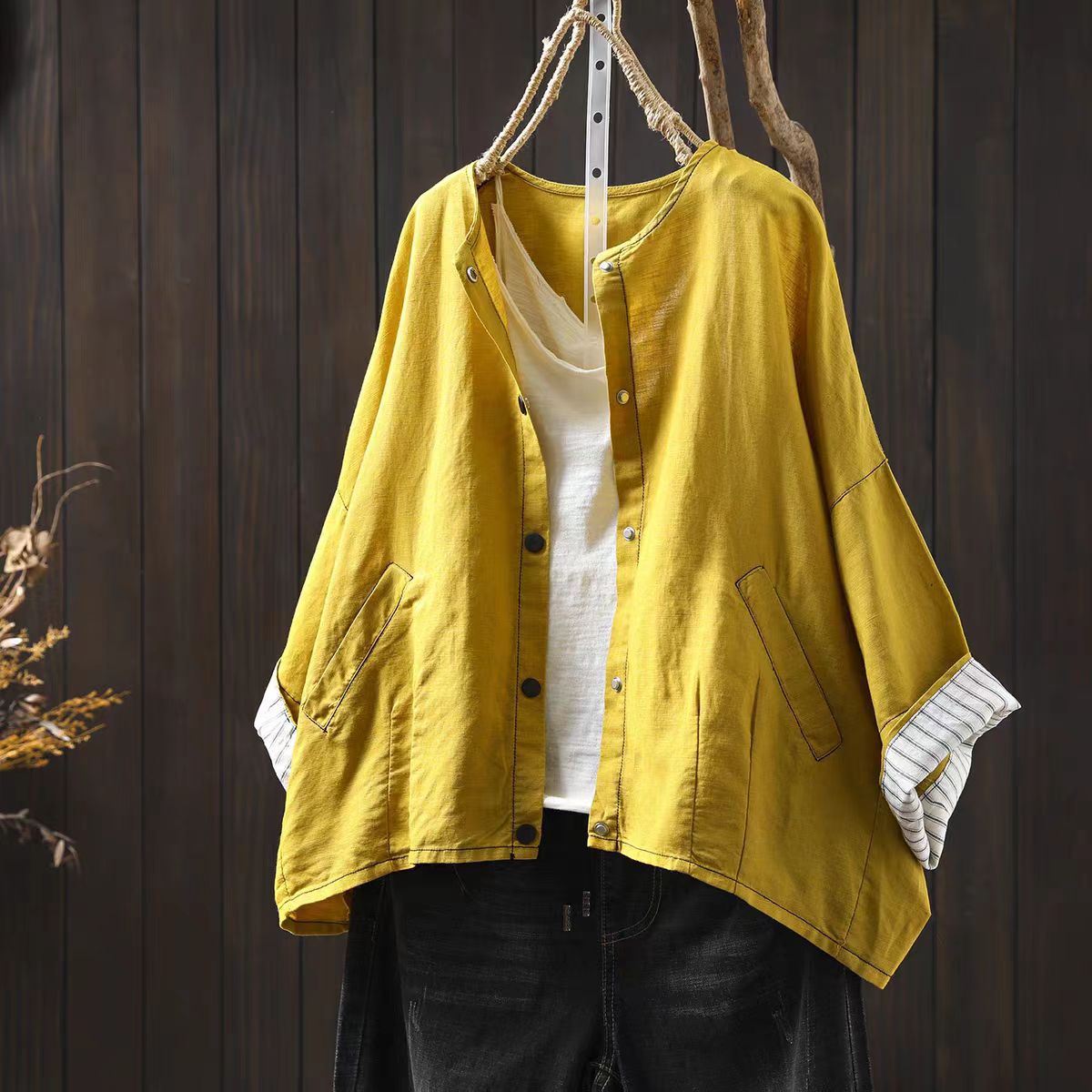 Linen Short Jacket Women's Petite Thin Versatile Casual Loose Simple Three-quarter Sleeve Blouse Top