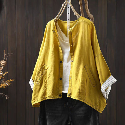 Linen Short Jacket Women's Petite Thin Versatile Casual Loose Simple Three-quarter Sleeve Blouse Top