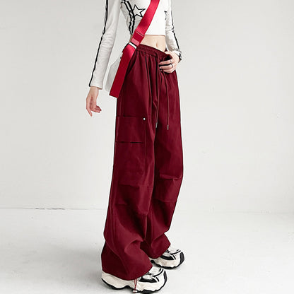 Black Cargo Pants for Women, Spring and Autumn New Outdoor Tactical Pants, Petite Size, Loose Straight Leg Sporty Wide Leg Pants