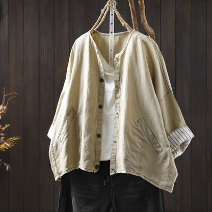 Linen Short Jacket Women's Petite Thin Versatile Casual Loose Simple Three-quarter Sleeve Blouse Top